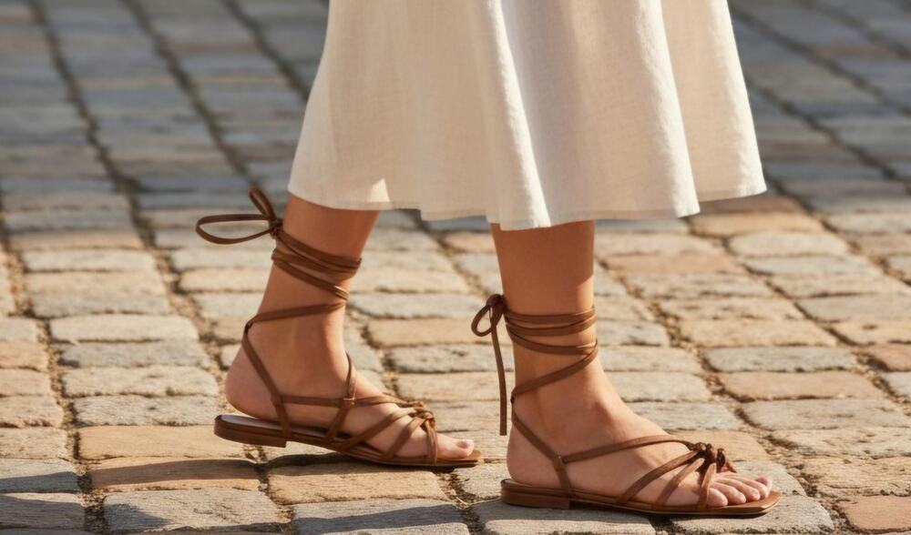 Loeffler Randall sz 10 brown leather strappy lace up ankle sandals SH410